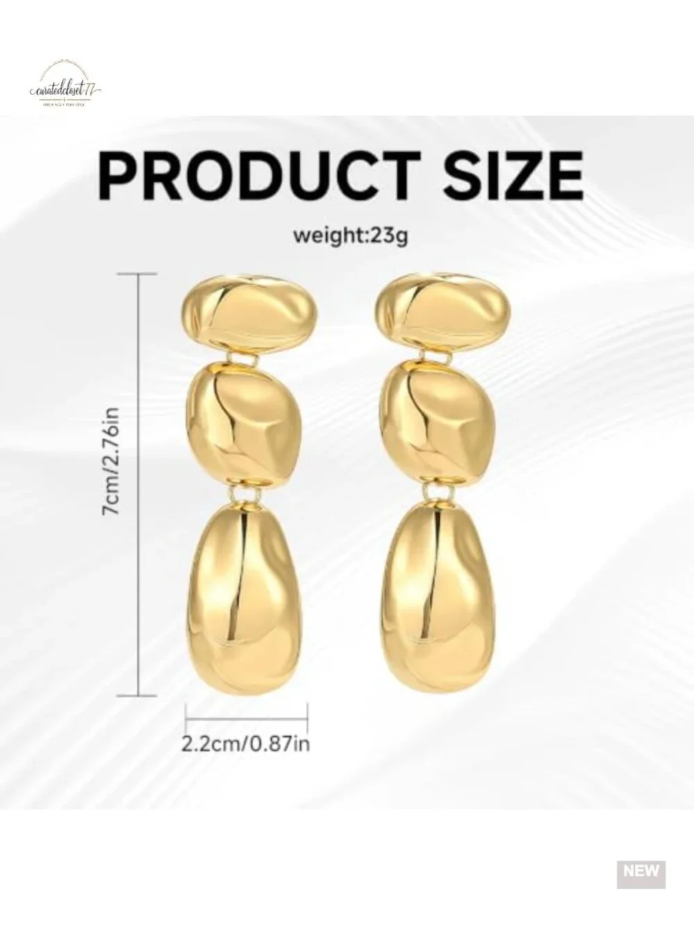 Chunky Drop Earrings, Long Gold Geometric Dangle Earrings, Stainless Steel,